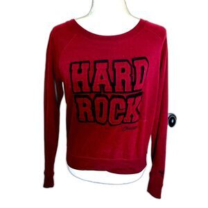 VINTAGE Hard Rock Cafe Woman's Sweatshirt Size S Biker Rocker Fitted Scoop Neck
